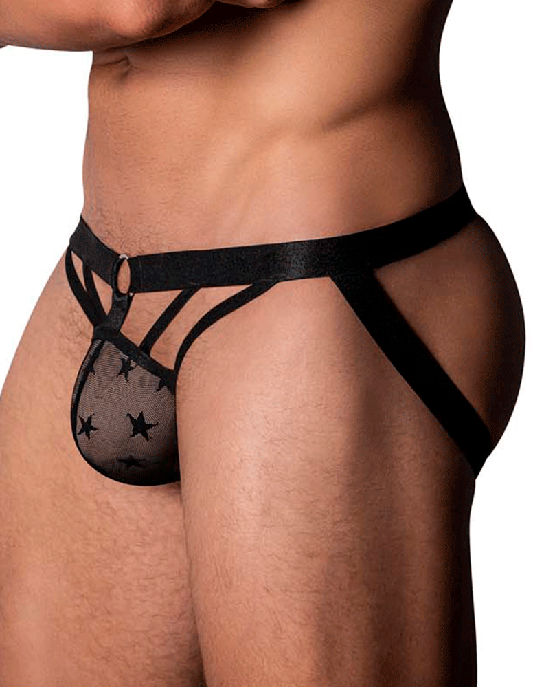 Male Power 386-291 Love Star Jock With Ring Black