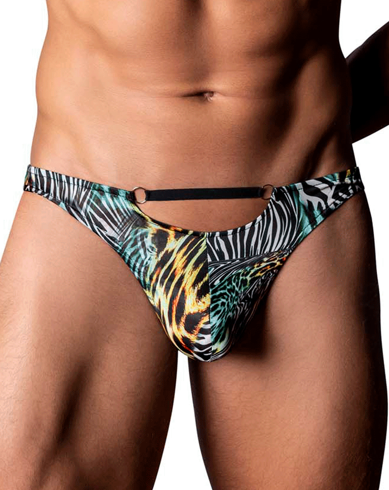 Male Power 439-295 Go Wild Thong With 2 Rings Multi Animal