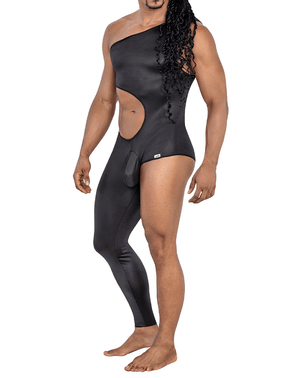 Candyman 99786 One Shoulder One Leg Bodysuit Black