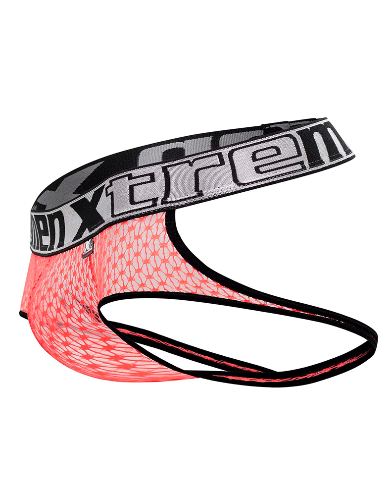 Xtremen 91119 Seductive Lace Jockstrap Coral